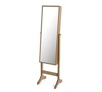 Regala Feliz Espejo de pie con Joyero en Madera Natural 40X36X155 Cm