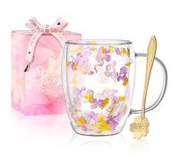 Regalo Mujer Tazas de Vidrio de Doble Pared con Flores Tazas de Café o Té con Asa Novedoso Regalo de Cumpleaños o Navidad Para Mujere,Amigas,Mestras Madres
