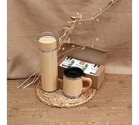 Regalo original para mujeres y hombres, un pack con tés, termo y taza con doble pared fabricado en acero inóxidable y bambú, ideal para regalos de cumpleaños, dia de la madre o dia del padre