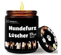 Regalo para dueños de perros, mujeres, divertidas velas perfumadas en cristal, 200 g, aroma a vela con texto en alemán "Hundefurz Löscher, Weihnachtsgeschenke Geburtstagsgeschenk für Tierliebhaber,