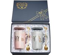 Regalos de Boda para Los Novios, 2PCS Tazas Regalos Originales para Parejas, Regalos de Bodas Originales, Navidad Regalo Pareja, Regalo Aniversario Pareja, 400ml Tazas Parejas con Tapa y Cuchara