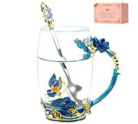 Regalos de cumpleaños para mujeres, taza de té de cristal con flores de mariposa, taza de café azul cielo rosa para mujeres, mamá, esposa, hermana, compañera de trabajo, amiga en aniversario, día de