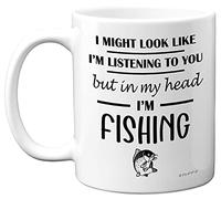 Regalos de pesca divertidos para hombres, taza con texto en inglés "I Might Look Like I'm Listening To You But In My Head I'm Fishing", regalo novedoso de pesca para papá, abuelo, regalo de cumpleaños