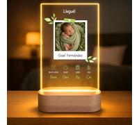 Regalos Maya Lámpara personalizada recién nacido - Regalo personalizado con foto, nombre, datos nacimiento bebé, luz nocturna infantil habitación - placa sin soporte, base iluminada o marco