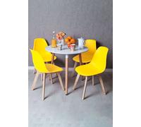 RegalosMiguel Conjunto Mesa Tower Redonda 80 cm Blanca y Pack 4 Sillas Kelen