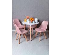 RegalosMiguel Conjunto Mesa Tower Redonda 80 cm Blanca y Pack 4 Sillas Synk Basic - Rosa