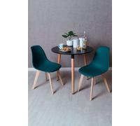 RegalosMiguel Conjunto Mesa Tower Redonda 80 cm Negra y Pack 2 Sillas Kelen - Verde azulado