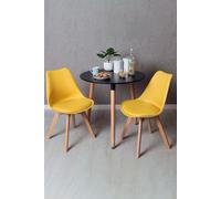 RegalosMiguel Conjunto Mesa Tower Redonda 80 cm Negra y Pack 2 Sillas Synk Basic - Amarillo