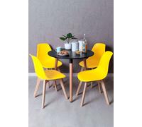 RegalosMiguel Conjunto Mesa Tower Redonda 80 cm Negra y Pack 4 Sillas Kelen - Amarillo