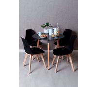 RegalosMiguel Conjunto Mesa Tower Redonda 80 cm Negra y Pack 4 Sillas Kelen - Negro