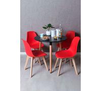 RegalosMiguel Conjunto Mesa Tower Redonda 80 cm Negra y Pack 4 Sillas Kelen - Rojo