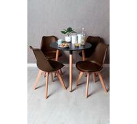 RegalosMiguel Conjunto Mesa Tower Redonda 80 cm Negra y Pack 4 Sillas Synk Basic - Marrón