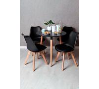 RegalosMiguel Conjunto Mesa Tower Redonda 80 cm Negra y Pack 4 Sillas Synk Basic - Negro