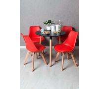 RegalosMiguel Conjunto Mesa Tower Redonda 80 cm Negra y Pack 4 Sillas Synk Basic - Rojo
