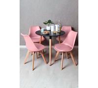 RegalosMiguel Conjunto Mesa Tower Redonda 80 cm Negra y Pack 4 Sillas Synk Basic - Rosa