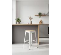 RegalosMiguel Taburete Torix Bajo Madera Natural 67 cm - Blanco