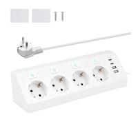 Regleta 4 Tomas con USB-C, Toma en Esquina con Interruptor Individual, 4 Puertos USB, Regleta con protección contra sobretensiones, con Cable 2 m, para Cocina, hogar y Oficina, 3680 W, 16 A