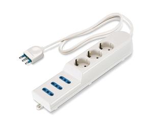 Regleta 6 tomas 2P+T 16A 250V blanca con enchufe S17 cable 1,5 m Scame Blueline