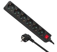 Regleta alargador 6 enchufes con Interruptor Longitud 5m Tipo alemán Maclean Energy MCE195G 3500W, 45 Grados, Montaje Pared, protección Infantil.