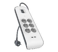 Belkin regleta de enchufes con 6 tomas y 2 puertos usb-a (2,4 a) con p