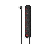 REGLETA ALIMENTACION HAMA CON 6 TOMAS INTERRUPTOR INDIVIDUAL Y COMUN 1,4m COLOR NEGRO