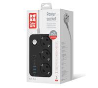 Regleta ColorWay con protección contra sobretensiones 3 enchufes / 6 USB (3× USB-A + 3× USB-C PD 20W), 2 m, negra (CW-CHE36PDB)