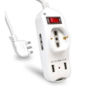 Regleta con Cable de 1,5 m, 2 Tomas Laterales 10/16 A, 2P+T, bipaso 1frontal 10/16 A, 2P+T, Shuko 2 USB, Interruptor Enchufe 16 A 2P + T