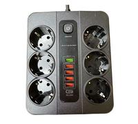 Regleta con protección contra sobretensiones de 3000 W, 10 A, 100 V-250 +, 6 tomas de corriente, 5 puertos USB (QC3.0), 1 puerto tipo C (PD20W), cable de extensión negro de 2 m nuevo