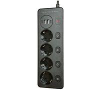 Regleta con protección contra sobretensiones de 3250 W, 13 A, 100 V-250 V, interruptor individual con 4 LED, 4 tomas de corriente, 2 puertos USB (IQ), 2 puertos tipo C y cable de extensión de 2 m - B 