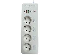 Regleta con protección contra sobretensiones de 3250 W, 13 A, 100 V-250 V, interruptor individual con 4 LED, 4 tomas de corriente, 2 puertos USB (QC3.0), 2 puertos tipo C (PD20W) y cable de extensión 