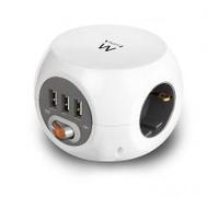 Regleta Cúbica Ewent EW3939 con 3 Tomas Shucko y 3 Puertos USB