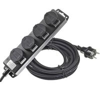 Regleta de 4 enchufes para Exterior con 4 Tomas de Tierra, Tapa abatible, Cable de 10 m, IP44, Enchufe múltiple para Uso Interior y Exterior, 230 V, 16 A, Color Negro