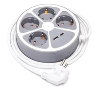 Regleta de 4 Vias Alemana Redonda con Interruptor y USB-C Blanca 1,5m Aigostar