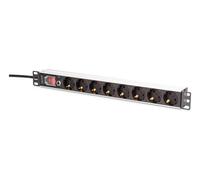 Regleta de alimentación PDU Rack 19" con protección contra sobrecargas, 8 tomas Schuko CEE 7/3 (45°), cable de 2m, enchufe Unischuko CEE 7/7, 16A, aluminio