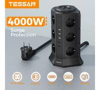 Regleta de alimentación TESSAN con múltiples tomas, 3 USB, 2 tipo C, cable de extensión de 2 m, enchufe europeo, toma eléctrica vertical, protección contra sobretensiones 12 Outlets 3U2C