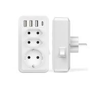 Regleta de alimentación USB inteligente 7 en 1 para pared, 3 salidas de CA (16 A, 3800 W) con 3 puertos USB de 5 V/3,4 A, 1 puerto tipo C, adaptador