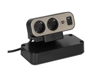 Regleta de enchufes dúplex de sobremesa Brennenstuhl estilo 2m, con protección contra sobretensión, 1x USB C, 1x USB A, 9x tomas de contacto de protección, plata/negro
