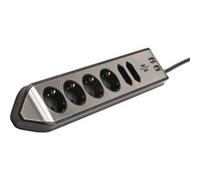 Brennenstuhl regleta de enchufes en Forma Esquina con 6 Tomas de Corriente y USB (4X Tomas de Corriente, 2X Euro, 2X Carga USB, Superficie de Acero Inoxidable) Plateado/Negro