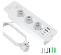 Regleta empotrable con USB, 3 enchufes, con conectores USB-A y USB-C, 7 en 1, para mesa, triple toma empotrable con cable de extensión de 2 m, para oficina, casa (blanco)
