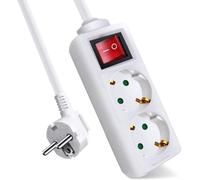 Regleta Enchufe con Interruptor KD, Color Blanco, alargador de enchufes, Base Multiples de 2 Tomas schuko, enchufes Tipo Schucko con Interruptor, 16a/250v 3680w, Cable 3g 1.5mm2, Cable 5 Metros