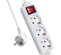 Regleta Enchufe con Interruptor KD, Color Blanco, alargador de enchufes, Base Multiples de 3 Tomas schuko, enchufes Tipo Schucko con Interruptor, 16a/250v 3680w, Cable 3g 1.5mm2, lontitud 1,5m