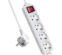 Regleta Enchufe con Interruptor KD, Color Blanco, alargador de enchufes, Base Multiples de 4 Tomas schuko, enchufes Tipo Schucko con Interruptor, 16a/250v 3680w, Cable 3g 1.5mm2, Cable 5 Metros