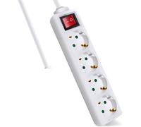 Regleta Enchufe con Interruptor KD, Color Blanco, alargador de enchufes, Base Multiples de 4 Tomas schuko, enchufes Tipo Schucko con Interruptor, 16a/250v 3680w, Cable 3g 1.5mm2, Longitud 1,5 m