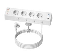 Regleta Enchufes Proteccion Sobretension, Toma de Mesa con USB C, Regleta 4 Enchufes con Conmutable Individualmente,Enchufes Multiple con Dispositivo de Sujecióncon,Cable 2M, Blanco