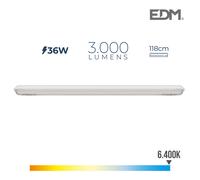 Regleta estanca led ip65 36w 3000lm 6500k luz fria 8,6x118x6,6cm edm