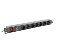Regleta Lanberg 1U PDU 16A con 7 Tomas Schuko y Cable de 2m