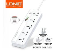 Regleta LDNIO con 4 USB Pop Socket, Cable de extensión de 2M, filtro de red, carga rápida USB, Protector contra sobretensiones de múltiples salidas, enchufe Kr 6 USB EU KR Plug