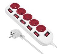 Maclean Regleta MCE204 R/W – 5 tomas con interruptores, 250VAC/10A, 1,5 m