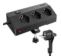 Regleta múltiple de escritorio USB 30 W con enchufe plano, regleta 7 en 1 | Enchufe múltiple de 3 enchufes, 4 USB (2 USB-C+2 USB-A), 16 A/3680 W, enchufe de mesa de escritorio con cable de 1,8 m para