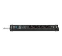 Brennenstuhl Premium-Line regleta enchufes de 6 Tomas con protección contra sobretensiones hasta 60.000A (Cable de 3m, 2X Cargador USB 3.10A, montable, Fabricado en Alemania) Negro